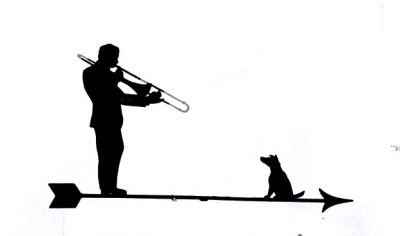 Trombonist with Jack Russell weather vane